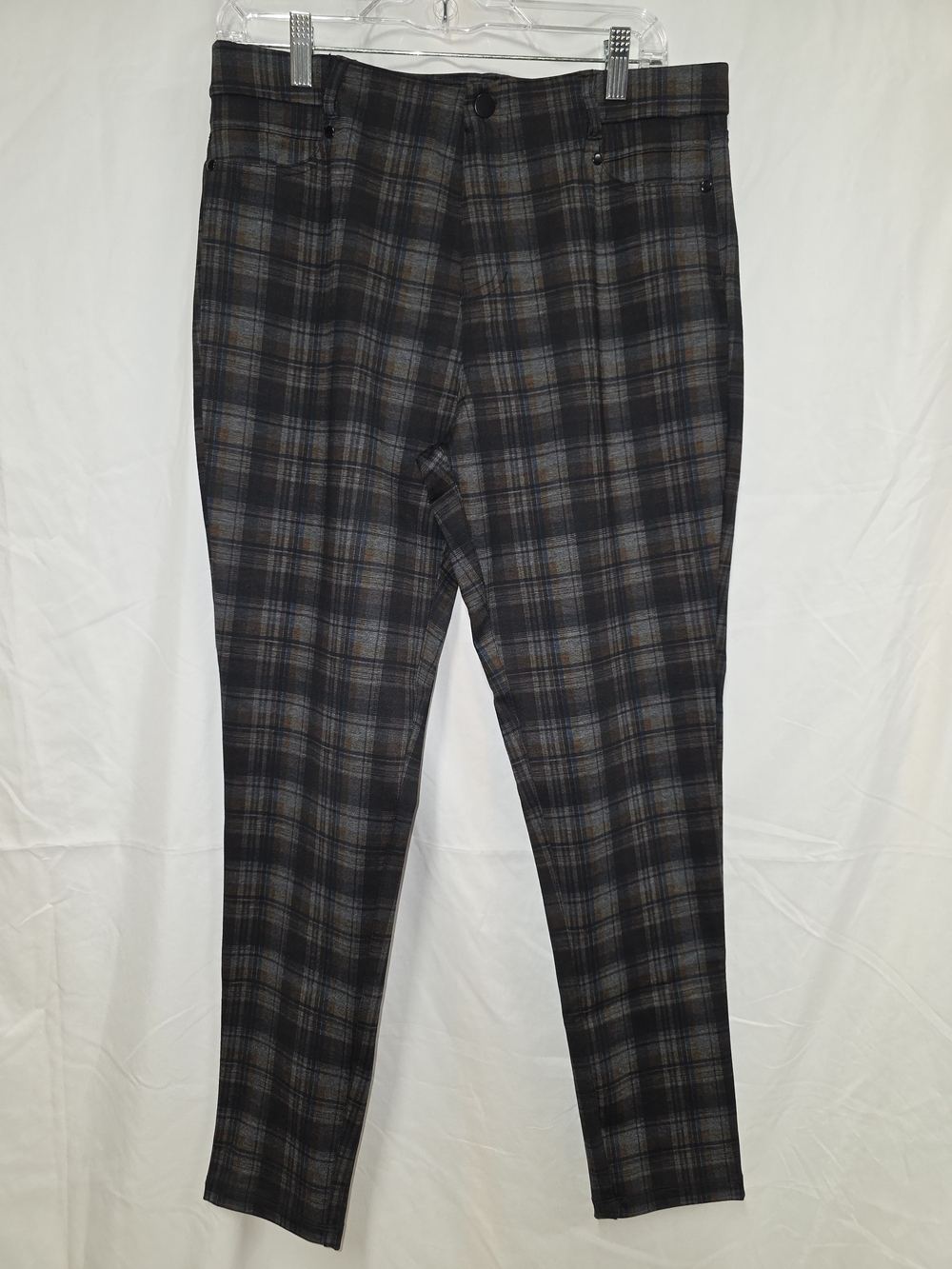 Philosophy Black Pants with Brown, Gray and Blue Plaid Waistband Large